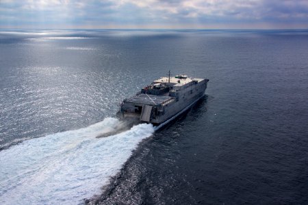 USNS Spearhead underway for sea trials. (8386190743)