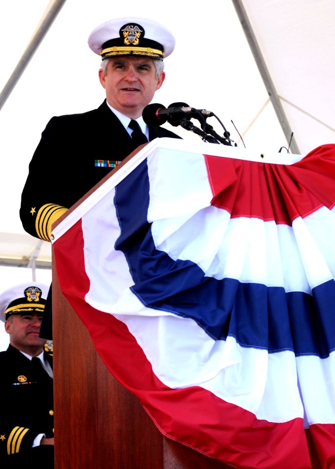 US Navy 100327-N-3154P-056 Adm. Kirkland H. Donald, director, Naval Nuclear Propulsion, speaks to crew members and guests at the commissioning ceremony for the Virginia-class nuclear attack submarine USS New Mexico (SSN 779)