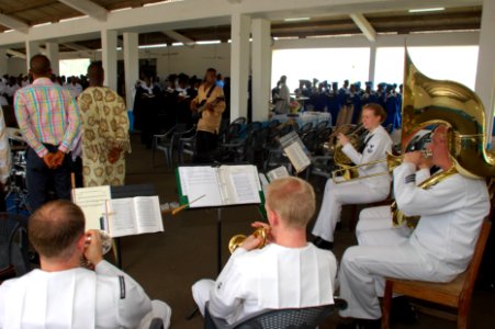 US Navy 100328-N-6138K-486 The U.S. Naval Forces Europe (NAVEUR) Band jazz quintet, Five Star Brass, perform for an audience at the Ghana Navy United Church