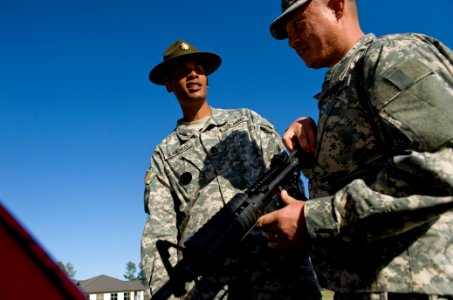 US Navy 100330-N-6932B-423 Army Sgt. 1st Class Matthew Blanchett, a drill sergeant assigned to the training staff of the U.S. Navy Individual Augmentee Combat Training course at Fort Jackson, S.C
