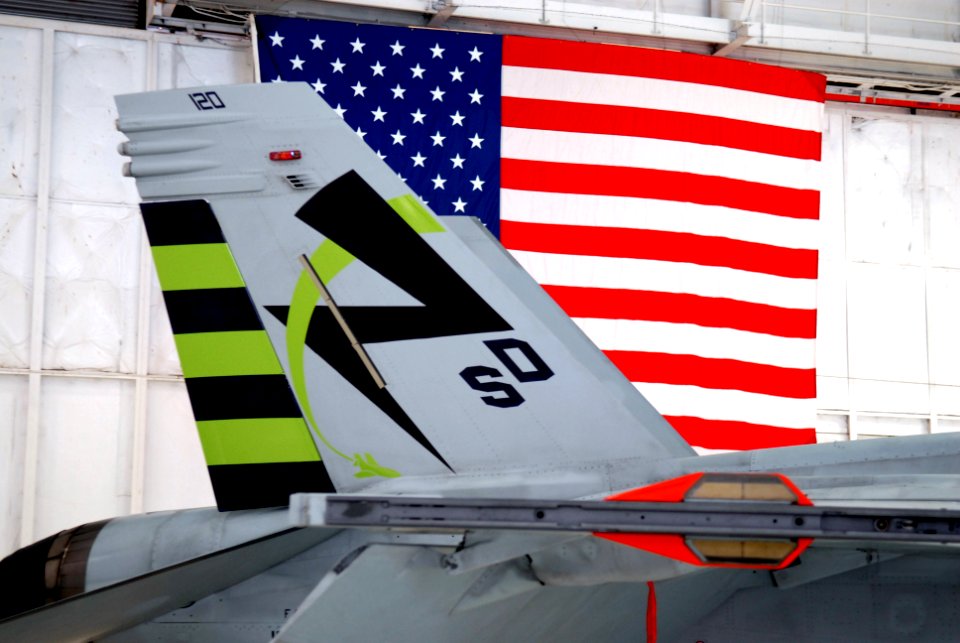 US Navy 100330-N-9565D-043 An F-A-18 Super Hornet from Air Test and Evaluation Squadron (VX) 23 with green markings and the U.S. Department of the Navy Energy Security logo