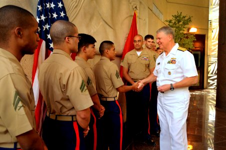 US Navy 100327-N-8273J-029 Chief of Naval Operations (CNO) Adm. Gary Roughead meets with members of the Marine Security detachment at the U.S. Embassy in Riyadh