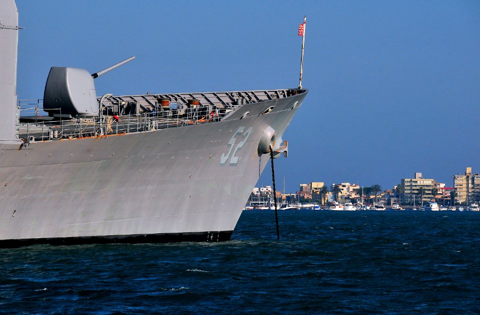 US Navy 100401-N-4774B-372 The guided-missile cruiser USS Bunker Hill (CG 52) is anchored off the coast of Callao, the largest port in Peru, following exercises with the Peruvian navy