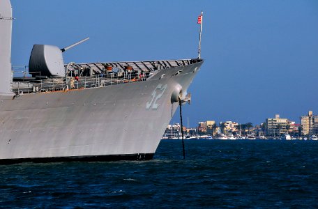 US Navy 100401-N-4774B-372 The guided-missile cruiser USS Bunker Hill (CG 52) is anchored off the coast of Callao, the largest port in Peru, following exercises with the Peruvian navy