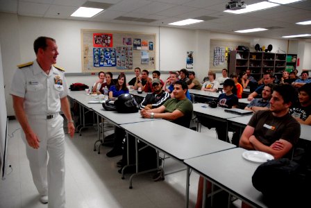 US Navy 100329-N-2389S-034 Rear Adm. Barry Bruner, commander of Submarine Group 10, talks to engineering students at Arizona State University during Phoenix Navy Week. Phoenix is one of 20 Navy Weeks planned across America for photo