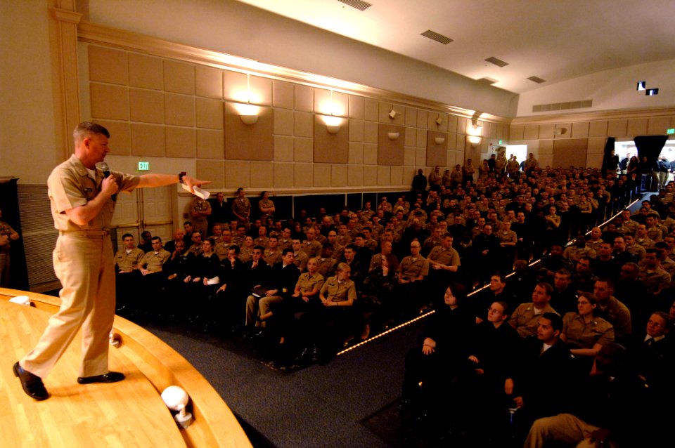 US Navy 100331-N-9818V-076 Master Chief Petty Officer of the Navy (MCPON) Rick West holds an all hands call with Sailors from Navy Information Operations Command