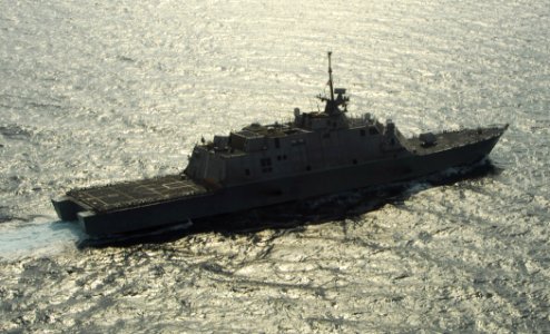 US Navy 100330-N-7058E-645 USS Freedom (LCS 1) conducts joint counter-illicit trafficking operations with the guided-missile frigate USS McInerney (FFG 8) in the U.S. 4th Fleet area of responsibility photo