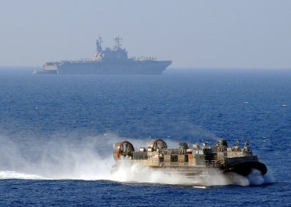 US Navy 100401-N-1082Z-029 Landing Craft Air Cushion (LCAC) 67, assigned to Assault Craft Unit (ACU) 4, transports personnel and equipment