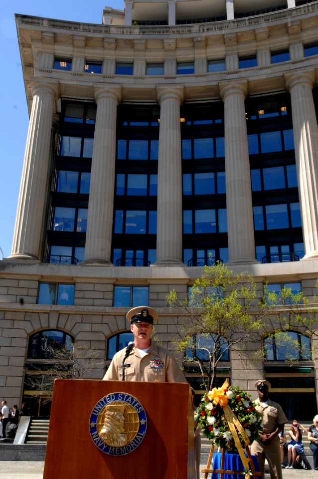 US Navy 100401-N-9818V-193 Master Chief Petty Officer of the Navy (MCPON) Rick West speaks to the guests at the commemoration ceremony for the 117th anniversary of the establishment of the chief petty officer rank
