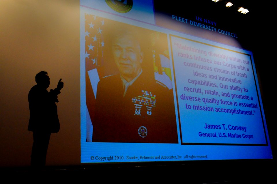 US Navy 100407-N-4995K-101 Dr. Samuel Betances delivers remarks to Sailors and civilian employees at Naval Air Station North Island