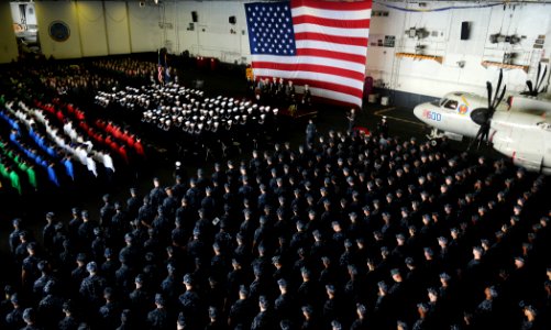 US Navy 100407-N-4236E-076 Sailors aboard the aircraft carrier USS Dwight D. Eisenhower (CVN 69) pay tribute to Lt. Steven Zilberman of Carrier Airborne Early Warning Squadron (VAW) 121