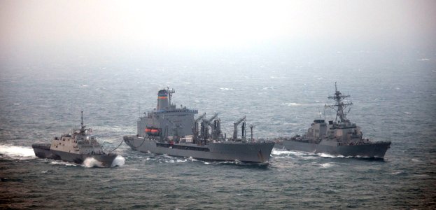 USNS Pecos replenishes USS Fort Worth, left, and USS John S. McCain. (16608233589)
