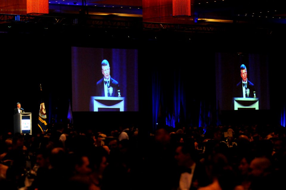 US Navy 100410-N-9818V-747 Master Chief Petty Officer of the Navy (MCPON) Rick West delivers remarks at the 110th Submarine Birthday Ball at the MGM Grand