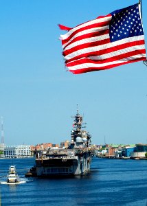 US Navy 100412-N-4649B-096 USS Bataan (LHD 5) approaches BAE Systems Norfolk Ship Repair facility to undergo a four-month planned maintenance availability