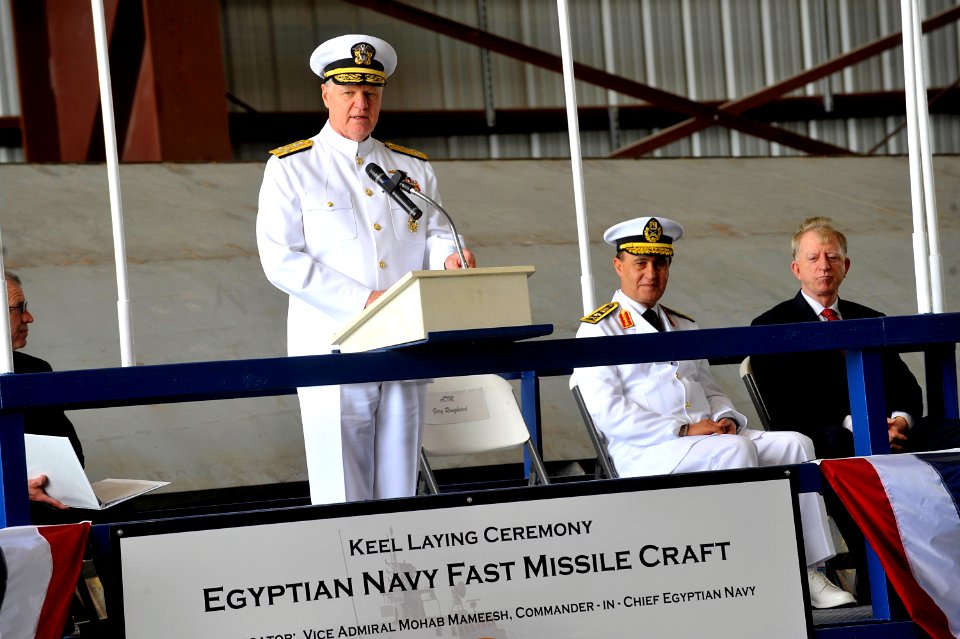 US Navy 100407-N-8273J-064 Chief of Naval Operations (CNO) Adm. Gary Roughead delivers remarks during a keel laying ceremony for an Egyptian navy fast missile craft