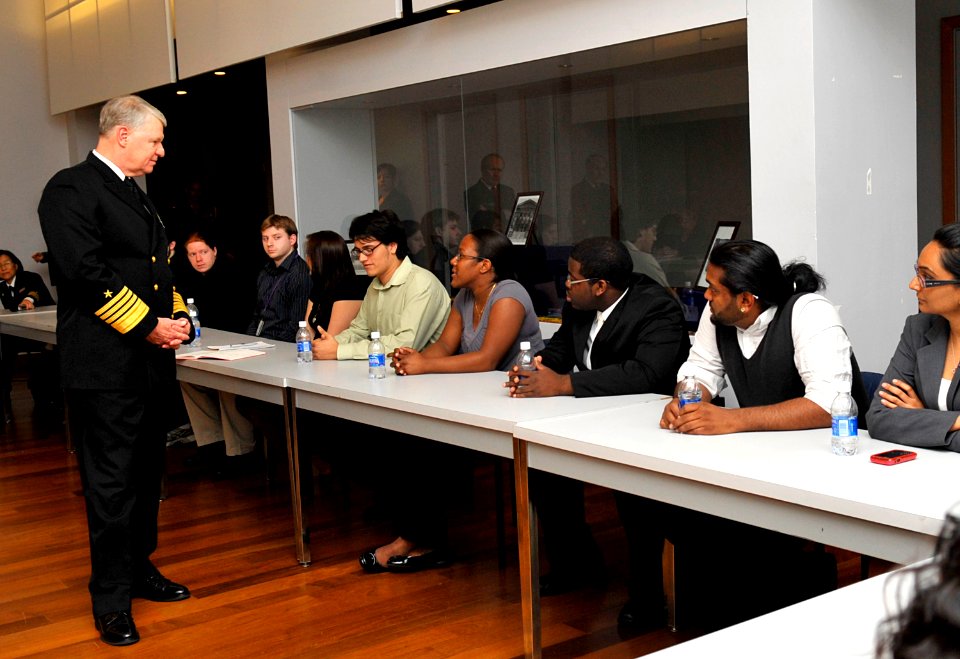 US Navy 100408-N-8273J-055 Chief of Naval Operations (CNO) Adm. Gary Roughead speaks with students at Polytechnic Institute of New York University in Brooklyn, N.Y