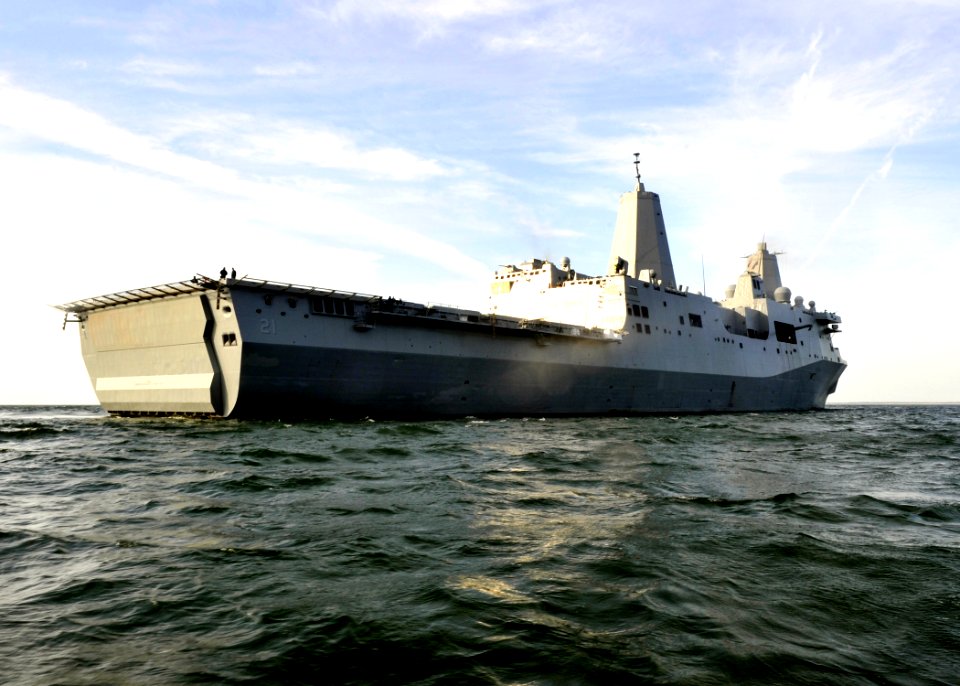 US Navy 100408-N-2147L-001 USS New York (LPD 21) is at sea and anchor at Rudy's Inlet