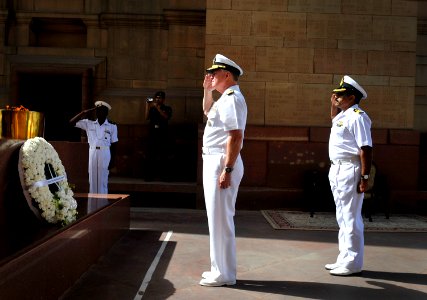 US Navy 100412-N-8273J-028 Chief of Naval Operations (CNO) Adm. Gary Roughead renders honors during a wreath laying ceremony at Amar Jawan Jyoti in New Delhi