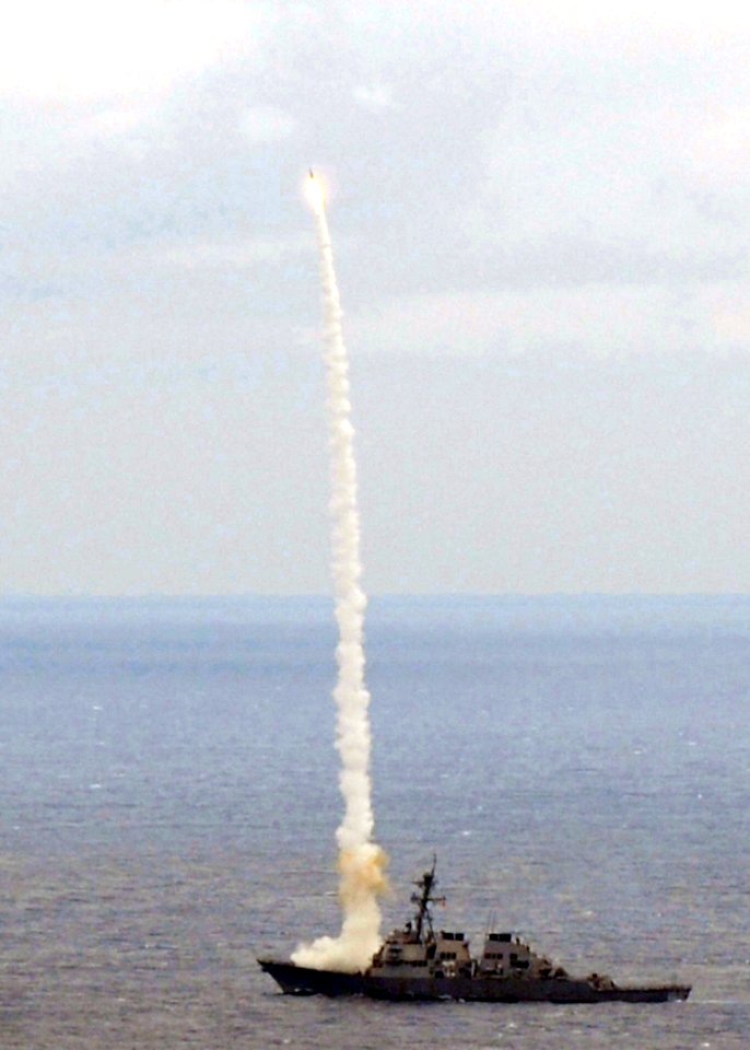 US Navy 100413-N-3215T-003 The Arleigh Burke-class guided-missile destroyer USS Fitzgerald (DDG 62) launches a standard missile (SM-2) during a missile exercise near Okinawa