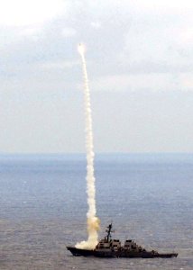 US Navy 100413-N-3215T-003 The Arleigh Burke-class guided-missile destroyer USS Fitzgerald (DDG 62) launches a standard missile (SM-2) during a missile exercise near Okinawa