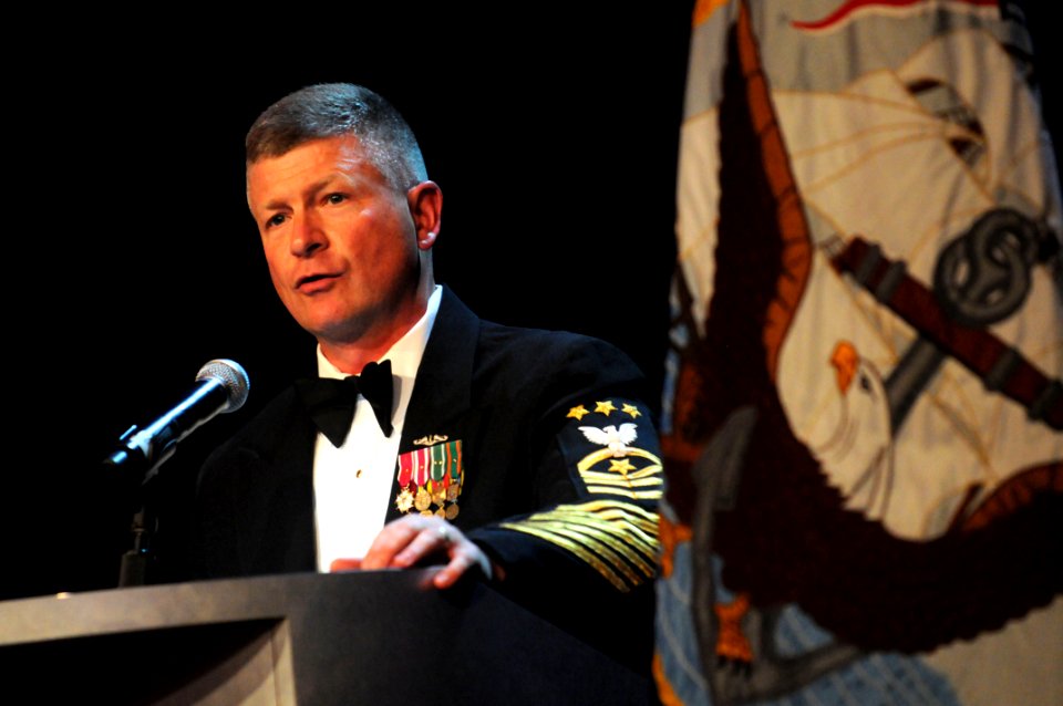 US Navy 100410-N-9818V-728 Master Chief Petty Officer of the Navy (MCPON) Rick West delivers remarks at the 110th Submarine Birthday Ball at the MGM Grand