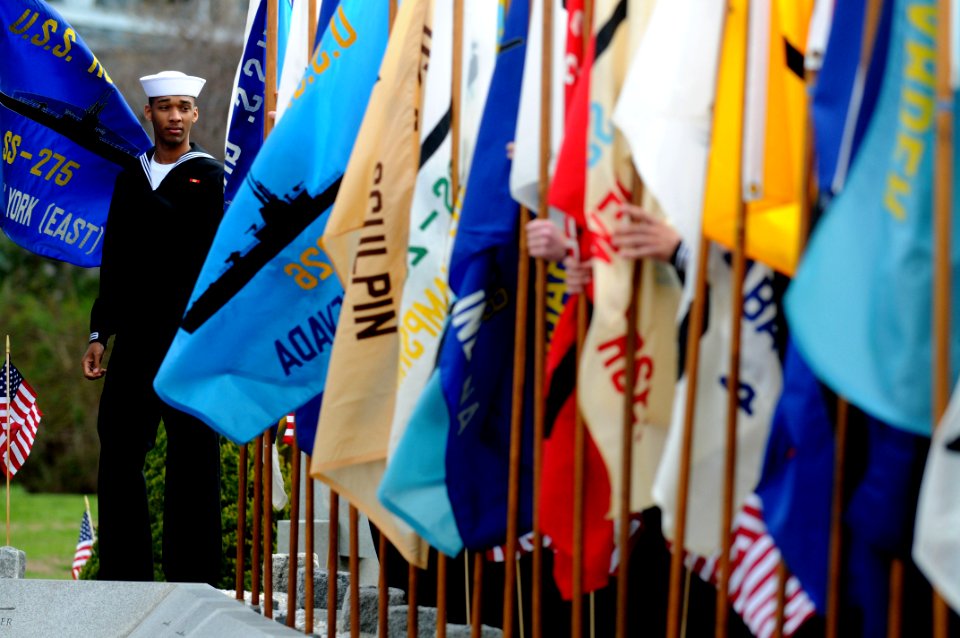 US Navy 100410-N-9818V-028 Students from the Naval Submarine School form ranks for the Tolling of the Boats during a memorial service