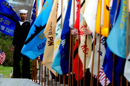 US Navy 100410-N-9818V-028 Students from the Naval Submarine School form ranks for the Tolling of the Boats during a memorial service photo