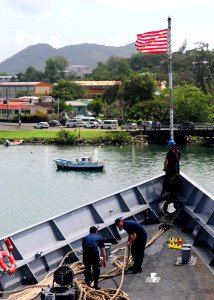 US Navy 100414-N-9301W-018 ailors aboard the guided-missile frigate USS Klakring (FFG 42) prepare to get underway from St. Lucia