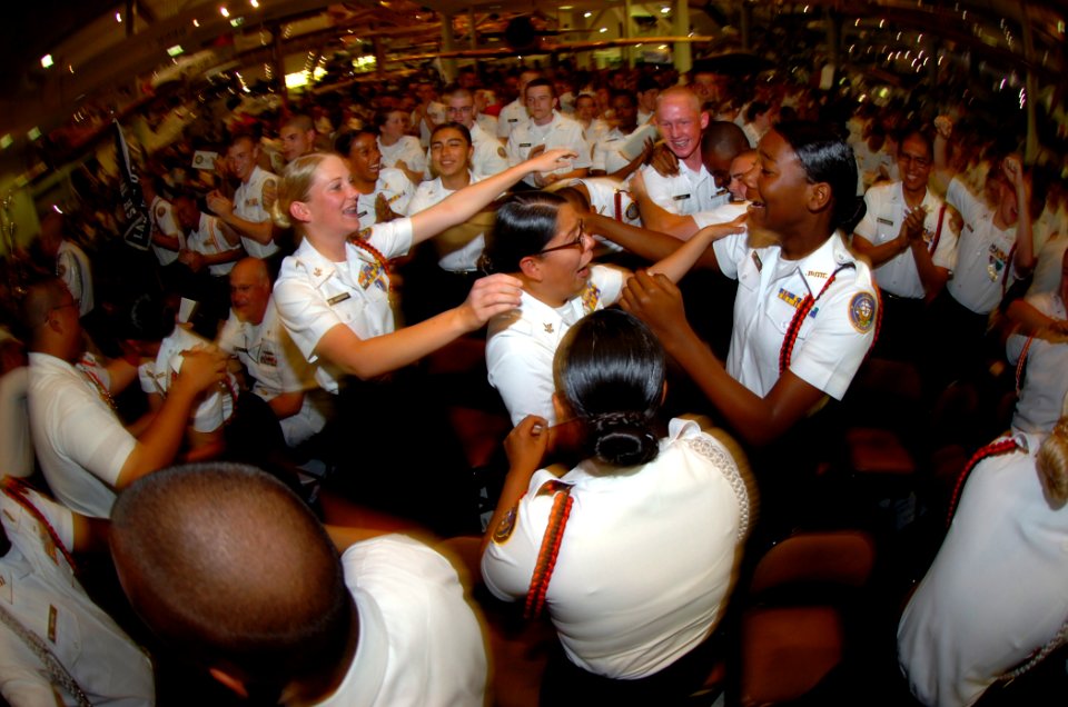US Navy 100411-N-4482V-012 Centennial High School (Las Vegas, Nev.) cadets congratulate each other after winning the Navy Junior ROTC National Championship for the second consecutive year