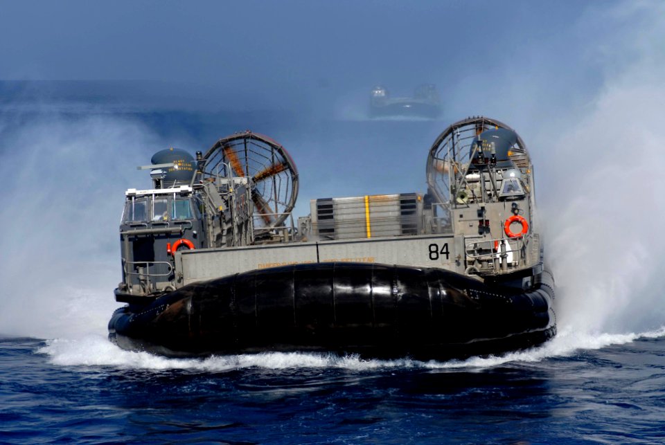 US Navy 100415-N-3358S-086 Landing Craft Air Cushion (LCAC) 84, assigned to Assault Craft Unit (ACU) 4, conducts operations in the U.S. 5th Fleet area of responsibility