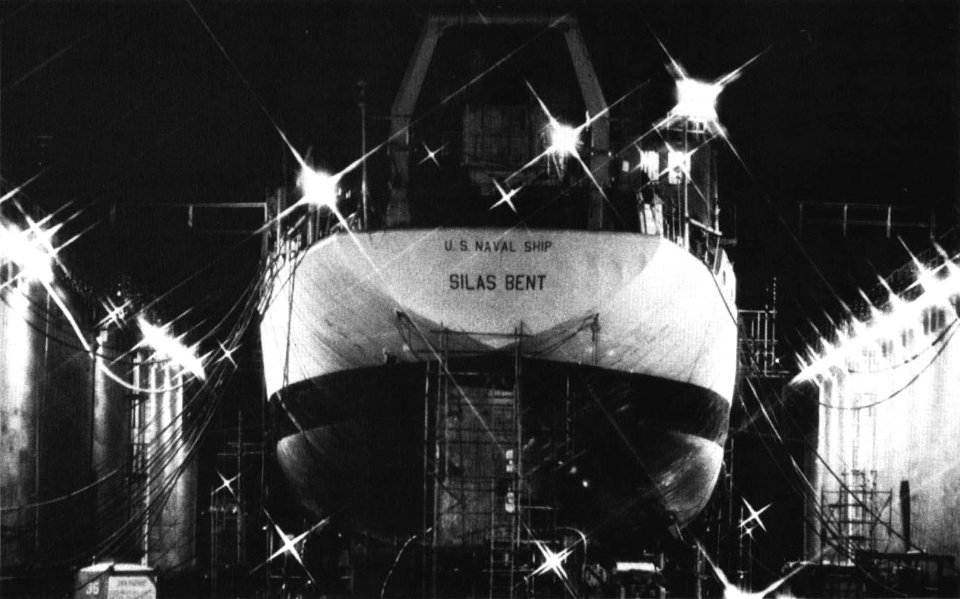 USNS Silas Bent (T-AGS-26) in drydock at Subic Bay c1987
