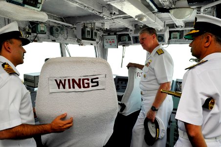 US Navy 100413-N-8273J-089 Chief of Naval Operations (CNO) Adm. Gary Roughead tours the Indian navy aircraft carrier (INS) VIRAAT in Mumbai, India photo