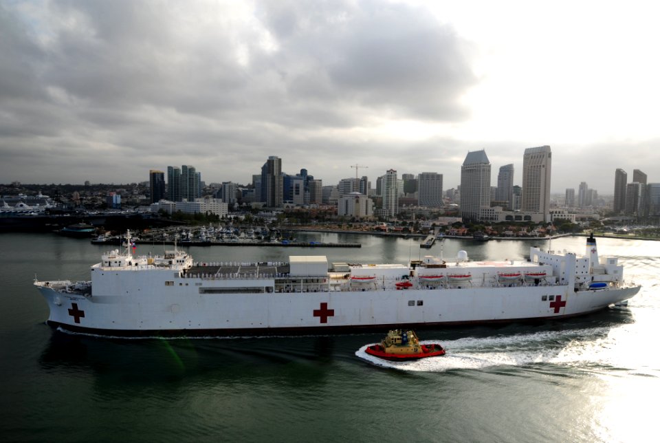 USNS Mercy transits San Diego Harbor as the ship departs for Pacific Partnership 2012. (7006560120)