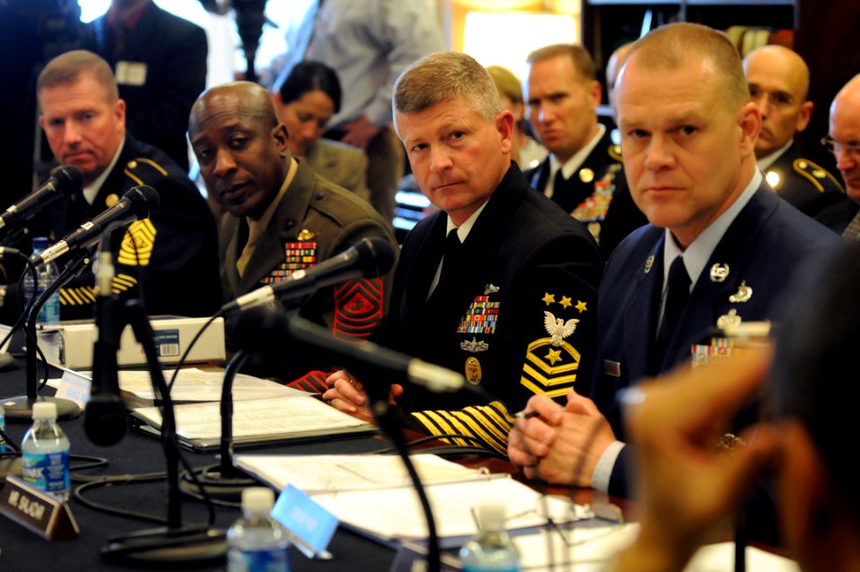 US Navy 100414-N-9818V-120 Senior enlisted service members testify before the House Appropriations Committee Subcommittee on Military Construction to discuss quality of life issues