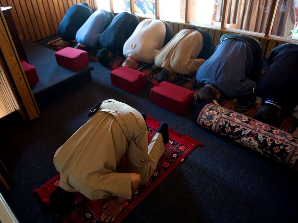 US Navy 100419-N-7090S-041 Lt. Cmdr. Abuhena M. Saifulislam, one of four Muslim chaplains in the Navy, conducts a prayer session with military and civilian personnel in the Washington Navy Yard Chapel, Washington, D.C