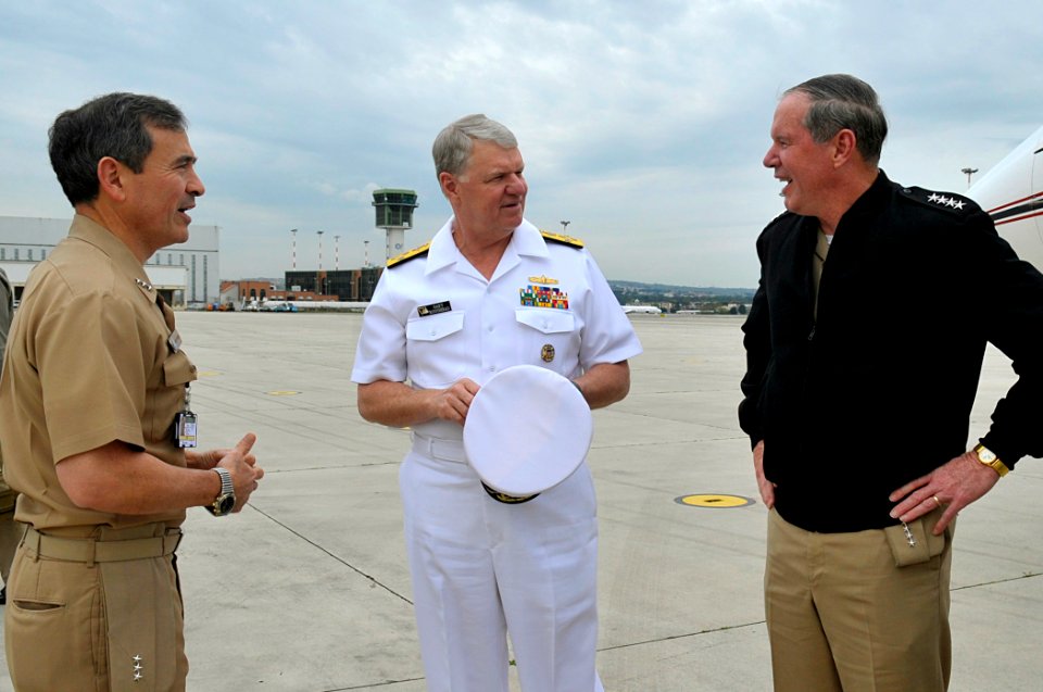 US Navy 100416-N-8273J-004 Adm. Gary Roughead is greeted during a stop at Naval Support Activity Naples