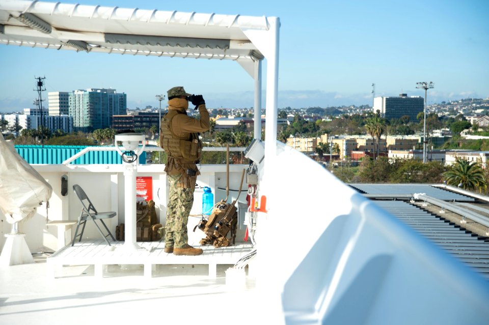 USNS Mercy Sailor Stands Watch (49771005332)
