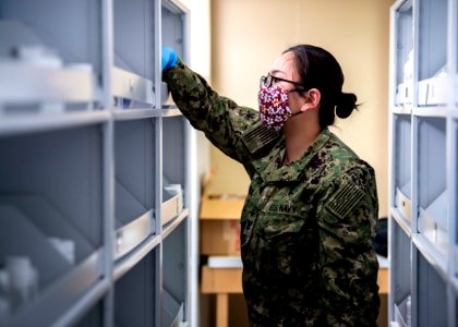 USNS Mercy Sailor Inventories Medicine (49834328422)