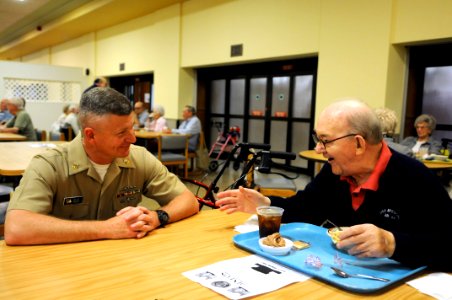 US Navy 100421-N-9818V-322 Master Chief Petty Officer of the Navy (MCPON) Rick West meets with residents at the Armed Forces Retirement Home, Washington campus photo