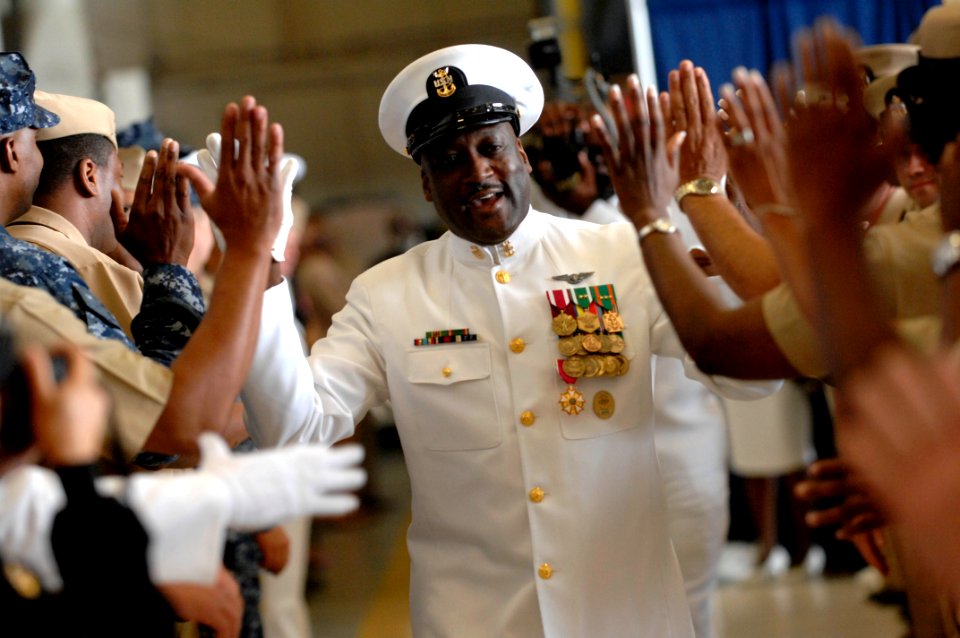 US Navy 100423-N-9818V-045 Force Master Chief Petty Officer Fred Pharr retires at the Carrier Airborne Early-Warning Squadron (VAW) 120 hangar at Naval Station Norfolk