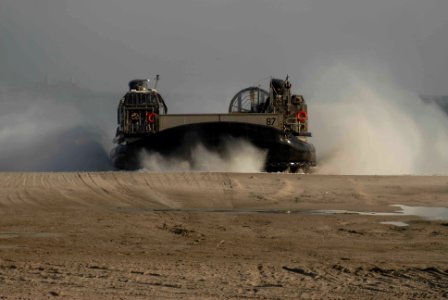 US Navy 100423-N-3358S-148 Landing Craft Air Cushion (LCAC) 87, assigned to Assault Craft Unit (ACU) 4 embarked aboard the amphibious transport dock ship USS Mesa Verde (LPD 19)