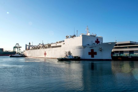 USNS Mercy docking in Los Angeles for COVID-19 response