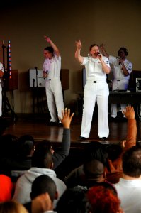 US Navy 100426-N-5208T-002 Members of the Navy Band Mid-South ensemble, Freedom, perform during a concert at the Imagine Renaissance Academy. The performance is part of Kansas City Navy Week