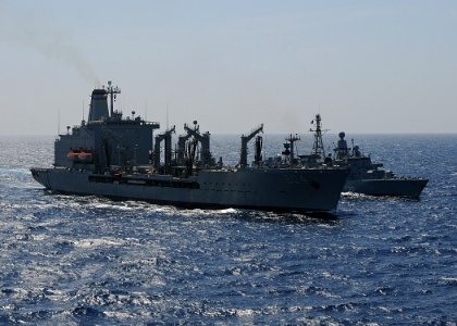 US Navy 100427-N-1082Z-056 The Military Sealift Command fleet replenishment oiler USNS Rappahannock (T-AO 204) and the German navy Frigate Emden (F 210) complete a replenishment at sea