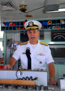 US Navy 100428-N-0209M-004 Vice Adm. Richard W. Hunt, commander of U.S. 3rd Fleet meets and greets Sailors and family members aboard the Military Sealift Command hospital ship USNS Mercy (T-AH 19)