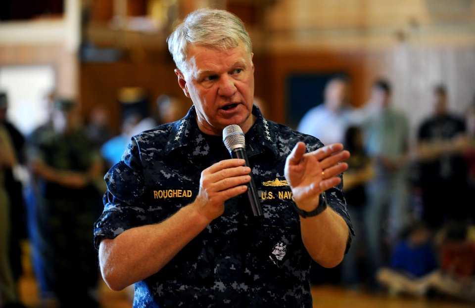 US Navy 100503-N-5862D-445 Chief of Naval Operations (CNO) Adm. Gary Roughead answers questions from Sailors and their families at Naval Support Activity Mid-South in Millington, Tenn