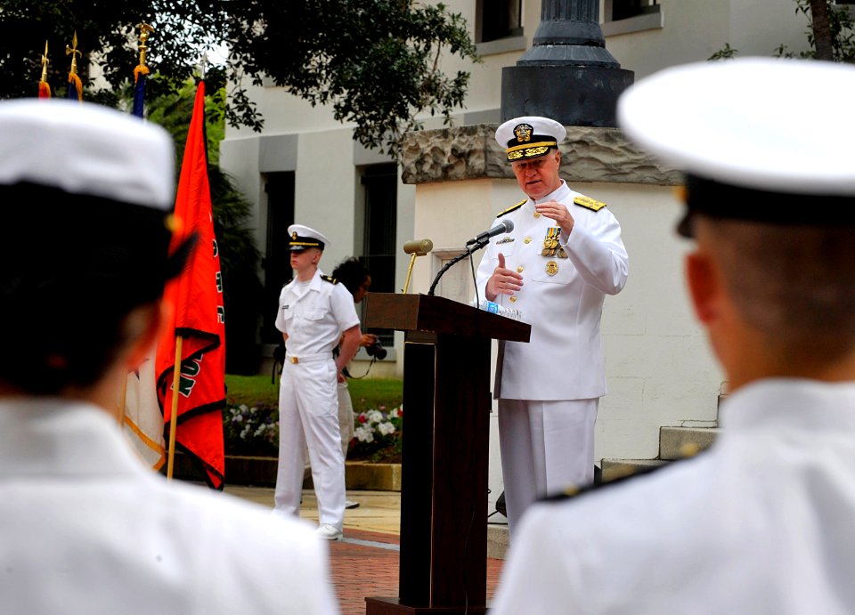 US Navy 100430-N-8273J-070 Adm. Gary Roughead speaks to the soon-to-be commissioned officers during the Naval Reserve Officers Training Corps commissioning ceremony at Florida A^M University