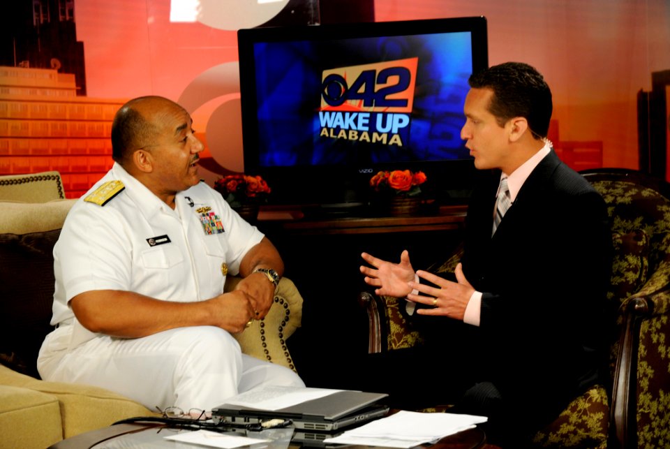 US Navy 100505-N-5208T-001 Vice Adm. Adam M. Robinson Jr. elivers remarks about Birmingham Navy Week on the Wake Up Alabama TV morning show