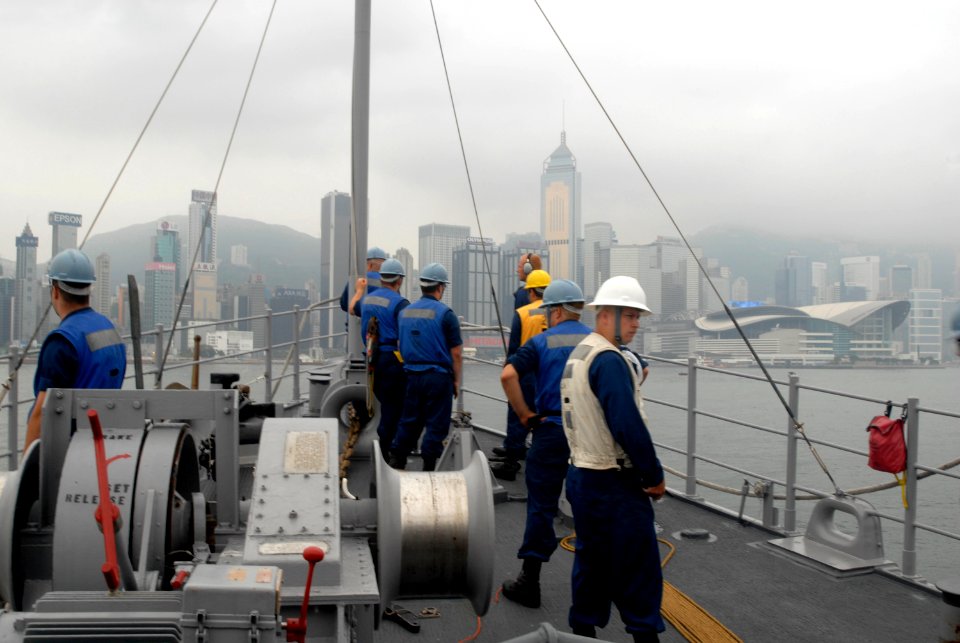 US Navy 100502-N-8335D-301 The mine countermeasures ship USS Patriot (MCM 7) arrives in Hong Kong during the ship's spring patrol