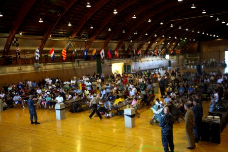 US Navy 100503-N-6046S-001 Chief of Naval Operations (CNO) Adm. Gary Roughead answers questions from Sailors and their families at Naval Support Activity Mid-South in Millington, Tenn